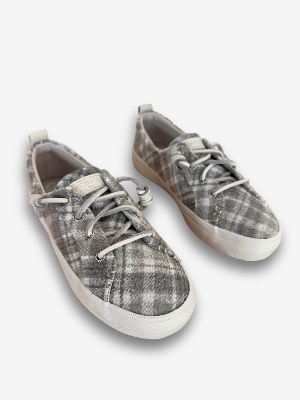 Sperry Crest Vibe Grey Plaid Wool Sneakers 5.5 NWT